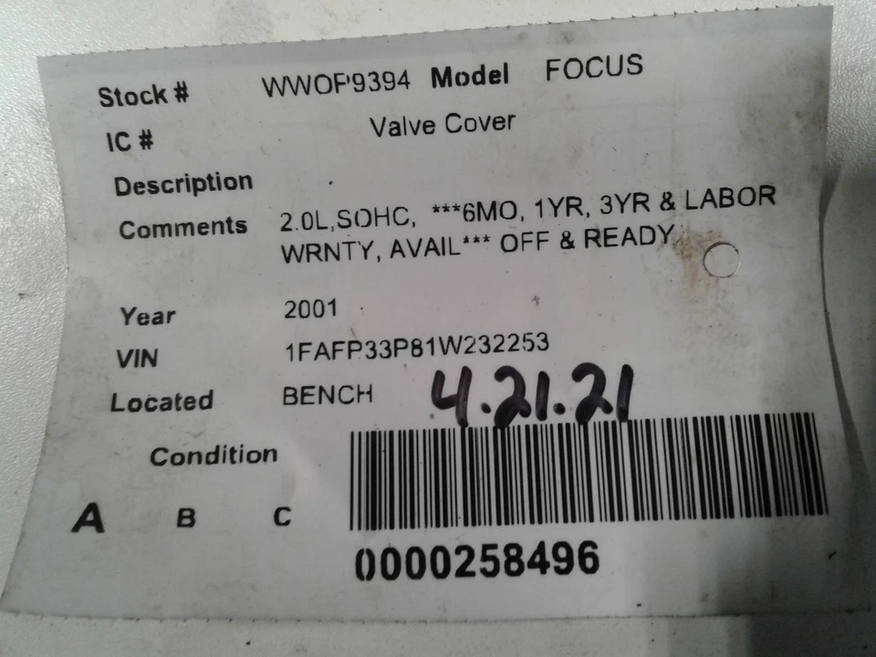 Used Engine Valve Cover fits: 2001 Ford Focus Grade A - Imagem 3 de 4