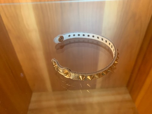 UNISEX GENUINE LEATHER GOLD STUDDED BRACELET MADE IN ITALY NOVELTY - Picture 2 of 5