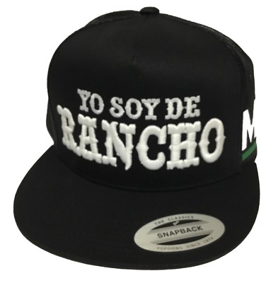 YO SOY DE RANCHO MICHOACAN MEXICO HAT 2 LOGOS BLACK MESH TRUCKER SNAP BACK