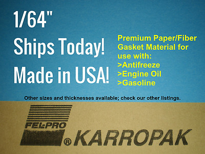  1/64''x12''x18'' Gasket Material gas coolant oil antifreeze Fel-Pro KARROPAK Fiber