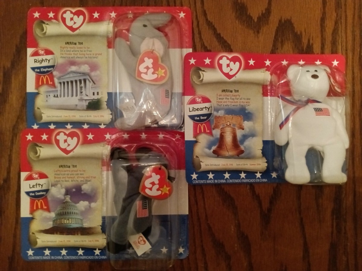 Righty, Lefty, And Liberty Ty Beanie Baby Vintage McDonald's Toy