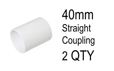 FLOPLAST 2 x 43mm Solvent Weld Waste Straight Coupler White Pipe Coupling Connector 40mm