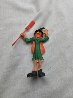 Fun World Bendable Witch Green Orange Broom Halloween 