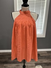 Alice + Olivia 100% Silk Coral Fit and Flare Mini Dress Halter Neck Lined Medium
