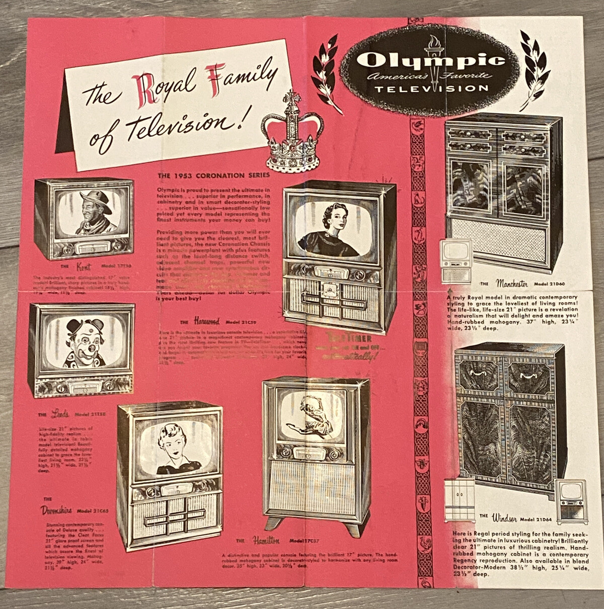 1953 Olympic Television TV Leeds Kent Windor UHF Sale Vintage Brochure