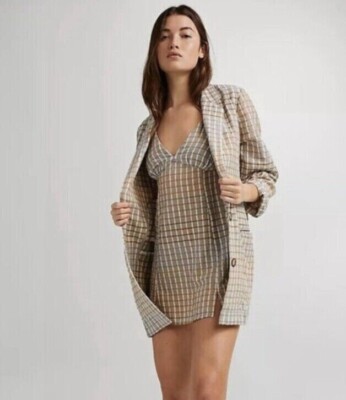 Free People Better Together Set Plaid Mini Dress & Jacket Taupe Combo Size  M NWT | eBay