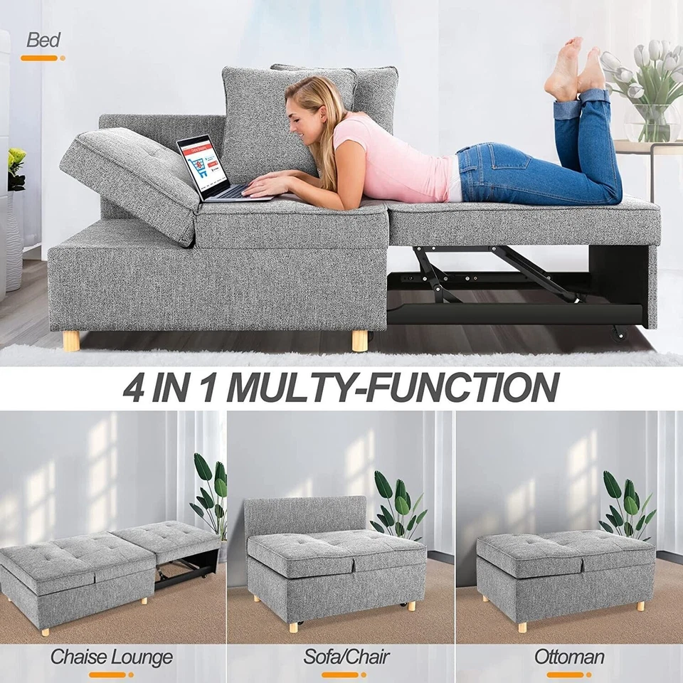Silla de sofá cama otomana plegable ~ Sofá cama 4 en 1 respaldo ajustable Love Seat Foto 3 de 4