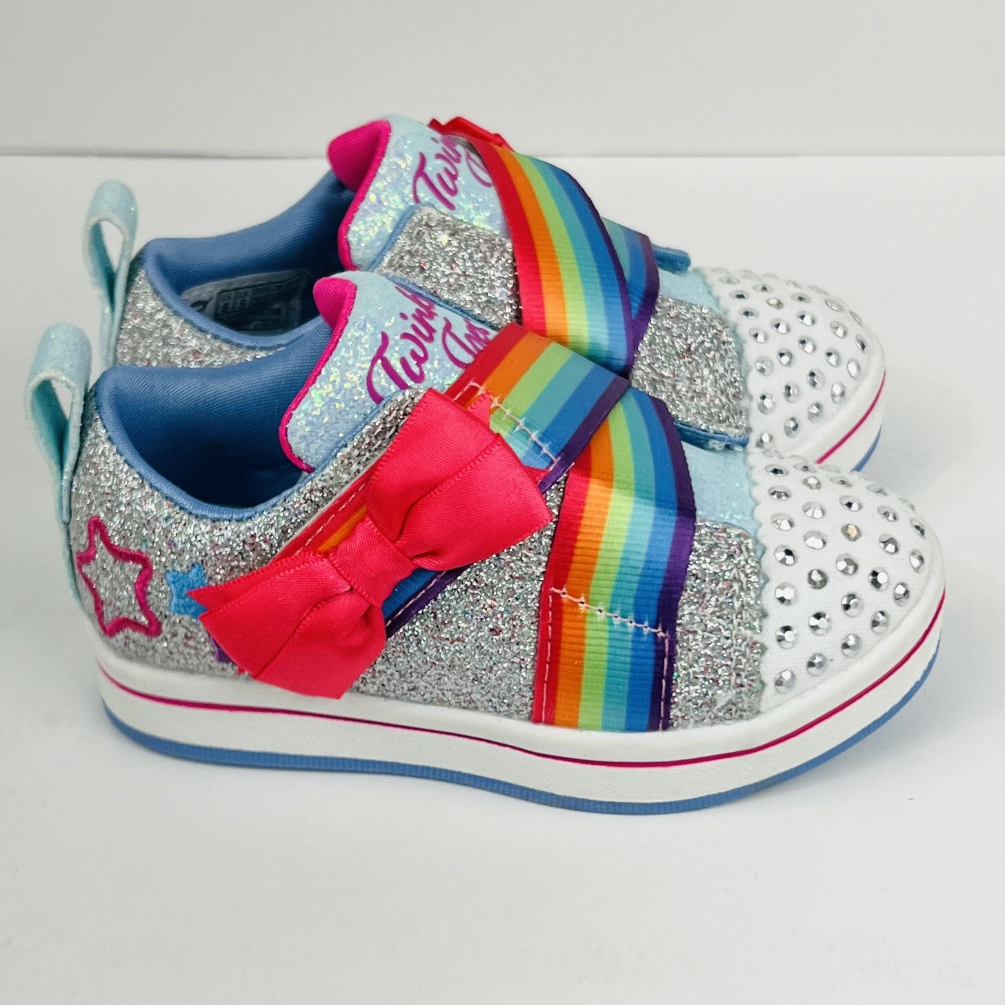 Sketchers SZ.6 Twinkle Toes Light Up Little Girls Rainbow Sparkly w/Bows Stars