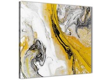 Mustard Yellow and Grey Swirl Bedroom Canvas Wall Art - Abstract Print