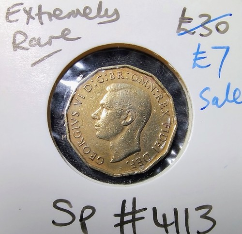 1951 Threepence Brass 3d George VI ExtremelyRare VF Sp#4113 - Picture 2 of 2