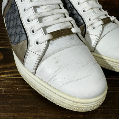 GUCCI Guccissima Monogram Leather Hi-Top Sneakers White Made  display picture 2