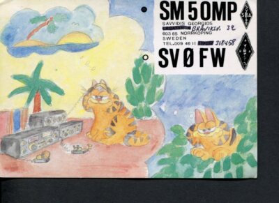 1 x QSL Karte Radio Schweden SM5OMP Norrköping 1996 Kunst Cartoon Katze   R195