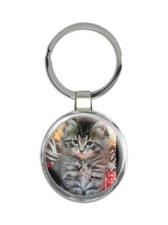 Cat : Gift Round Keychain Animal Pet Kitten Feline Pets Lover Mom Dad