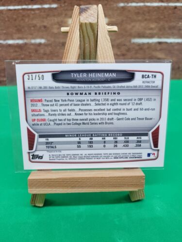 2013 Bowman Chrome Prospects ORO RIFRATTORE AUTO Astros Tyler Heineman 31/50 - Foto 2 di 2