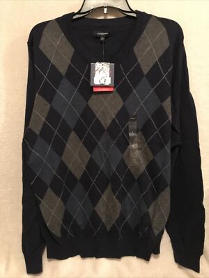 CROFT & BARROW Men s V-Neck Argyle Sweater Size LG Multi Color Ret $45 (TW-1890)
