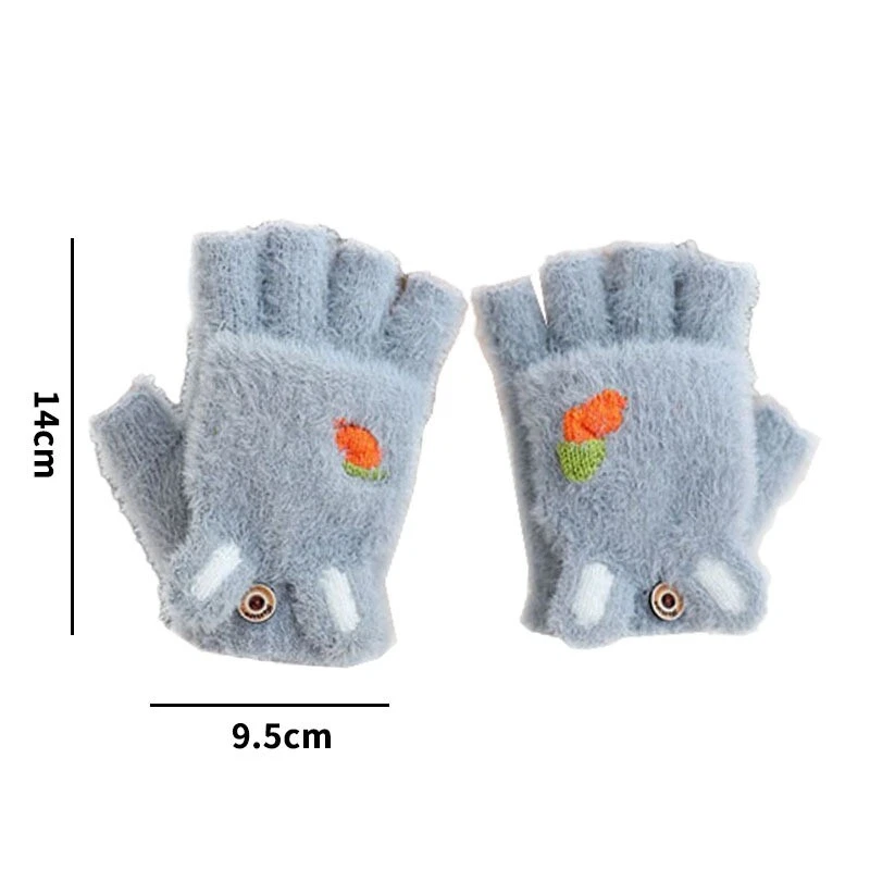 Women Faux Fur Rabbit Mittens Fluffy Fingerless Mittens Winter Warm Plush Gloves - Image 4 of 4
