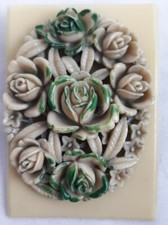 Stunning Ivory and Colored Celluloid Floral Roses Belt Buckle 2 6/16  X 1 3/4"