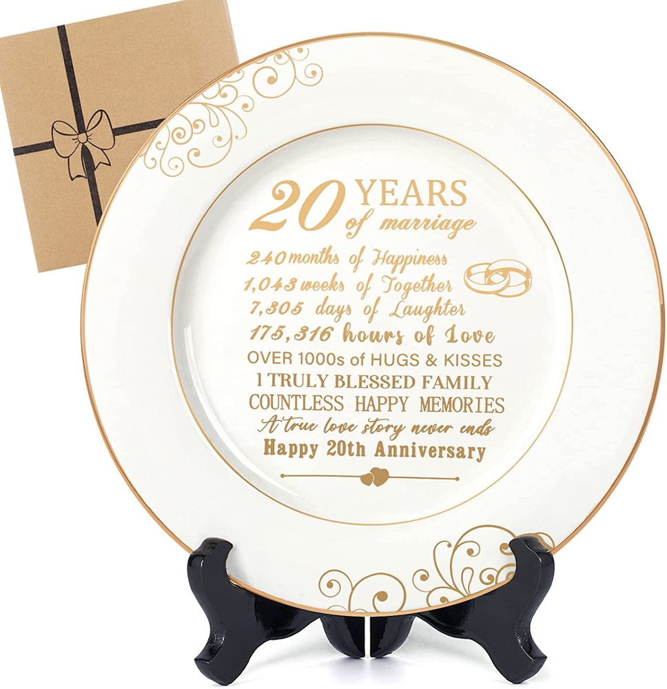 20Th Anniversaty Plate with 24K Gold Foil-20Th Anniversary Wedding