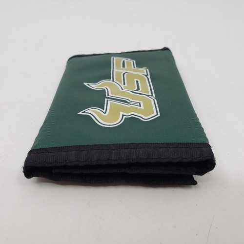 University of South Florida Bulls USF Logo Nylon Trifold Wallet Green Gold - Picture 4 of 10