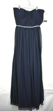 Abito donna Jenny Packham blu navy senza spalline chiffon linea A scollo a cuore nuovo con etichette 8