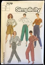 UC FF Sz 14 Waist 28 EASY Front Pleat Pants Shorts Simplicity 7179 Pattern VTG