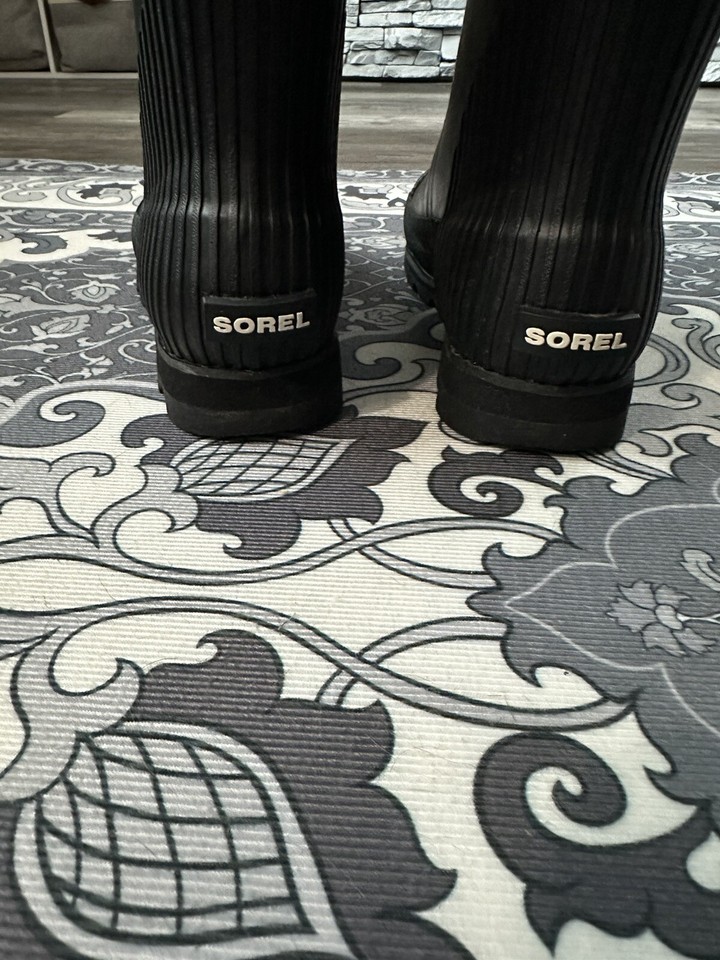SOREL Joan Short Rain Boot Black Eva Comfort Rubber Boots Traction