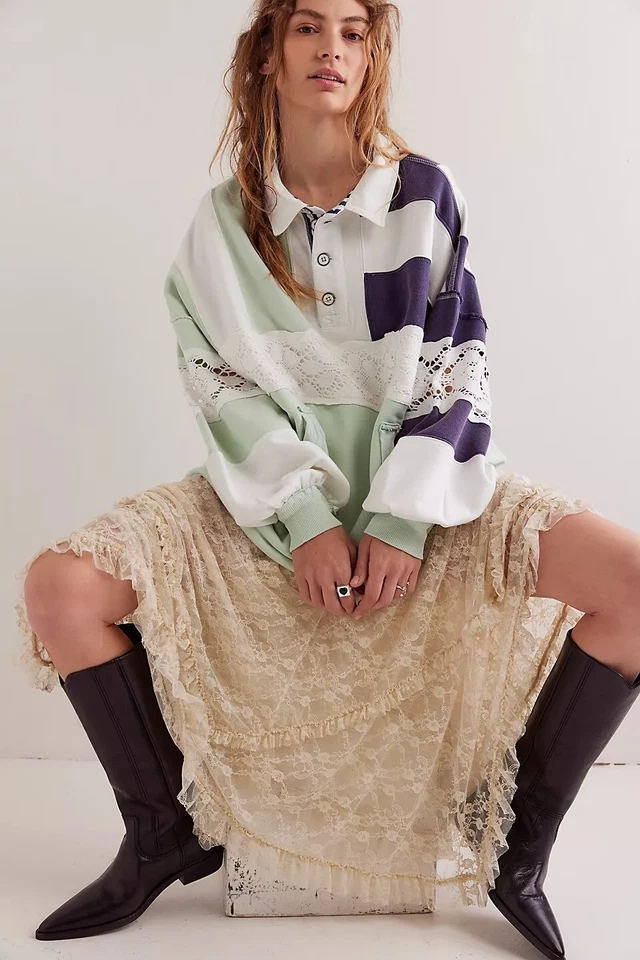 Пуловер поло Free People We The Free American Dream в полоску M новый без ценников 276609 - Изображение 2 из 4