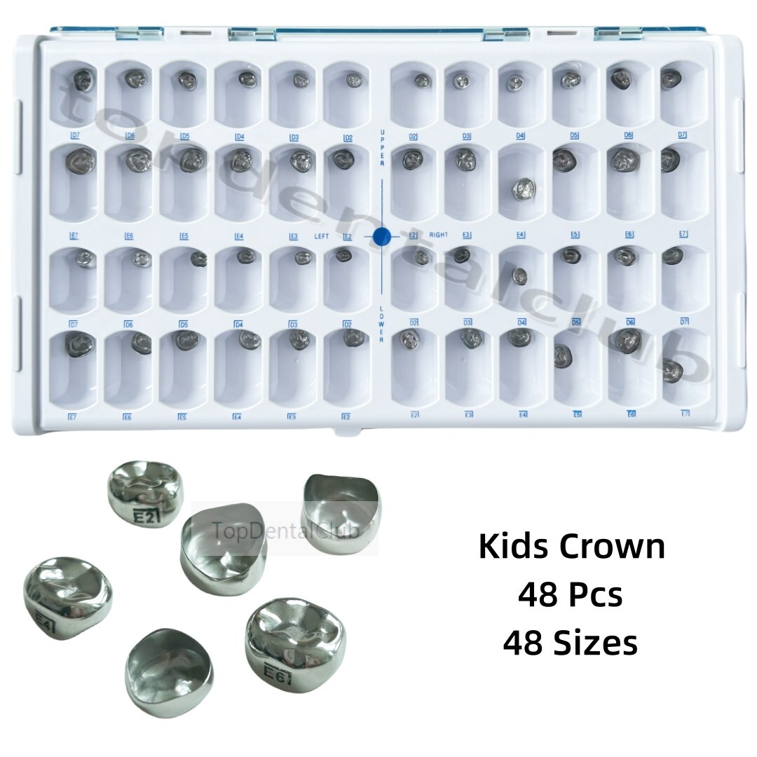 48Pcs Dental Stainless Steel Kids Primary Molar Crown Pediatric