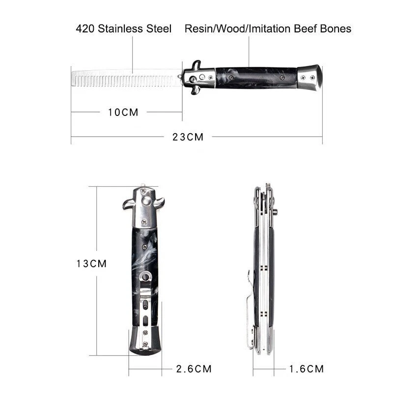 Pente Switchblade faca de bolso escova de cabelo botão automático pente dobrável - Imagem 2 de 4