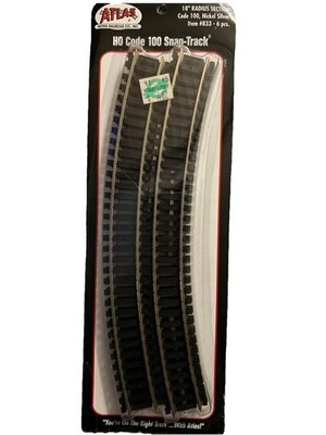 Atlas # 833   18'' Radius Curve Track - 6 Sections - HO - Code 100 Rails  