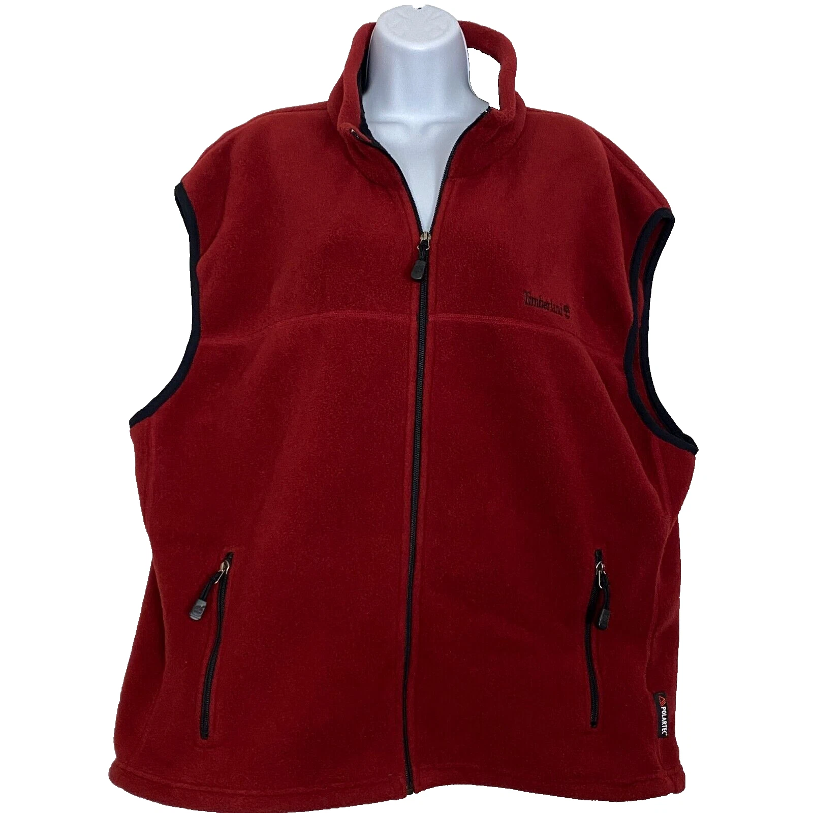 Timberland Vest Mens 2XL Red Full Zip Pockets Fleece Polartec Outdoors