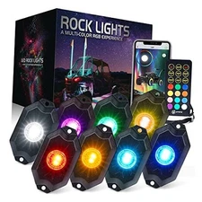 RGBW LED Rock Lights Kit w/Bluetooth & Wireless Remote Controller, 8 PCS