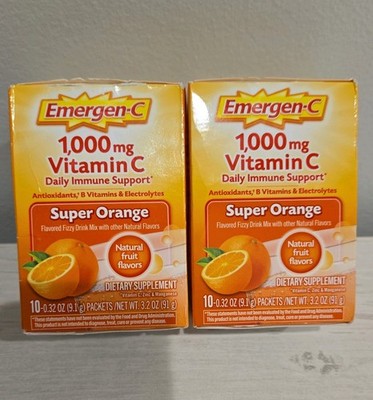 2 Pack Emergen-C 1000mg Vitamin C Powder Super Orange 10ct Each Exp. 7/2027