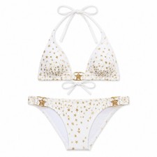 VTG Victoria s Secret White Bikini Set All Over Gold Stars XS
