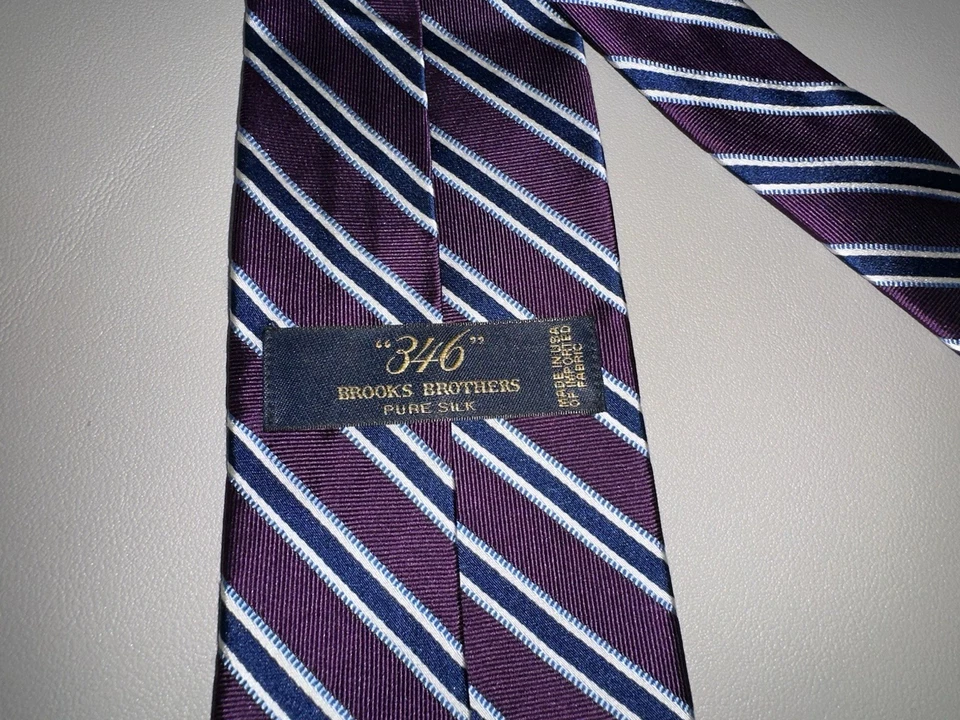 Brooks Brothers 346 Purple Navy Repp Stripe  100% Silk Necktie Made In USA - Image 3 of 4
