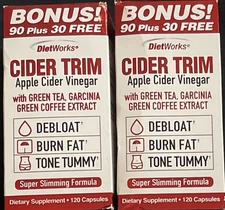 2X - DietWorks Cider Trim Apple Cider Vinegar Supplement 120ct Exp 5/28