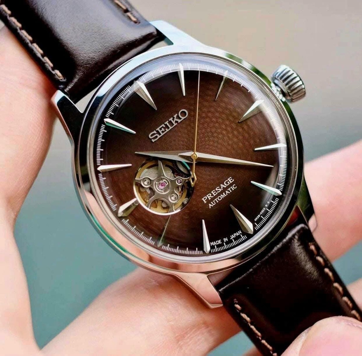 Seiko Presage SSA407J1 Automatic Open Heart Brown Dial Leather