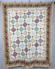 Vintage Ręcznie robione piękne kwiatowe bloki Patchwork Wielokolorowa kołdra 198x166 cm