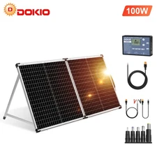 DOKIO Portable Foldable Solar Panel Kit 100W Solar Suitcase Caravan Boat Camper