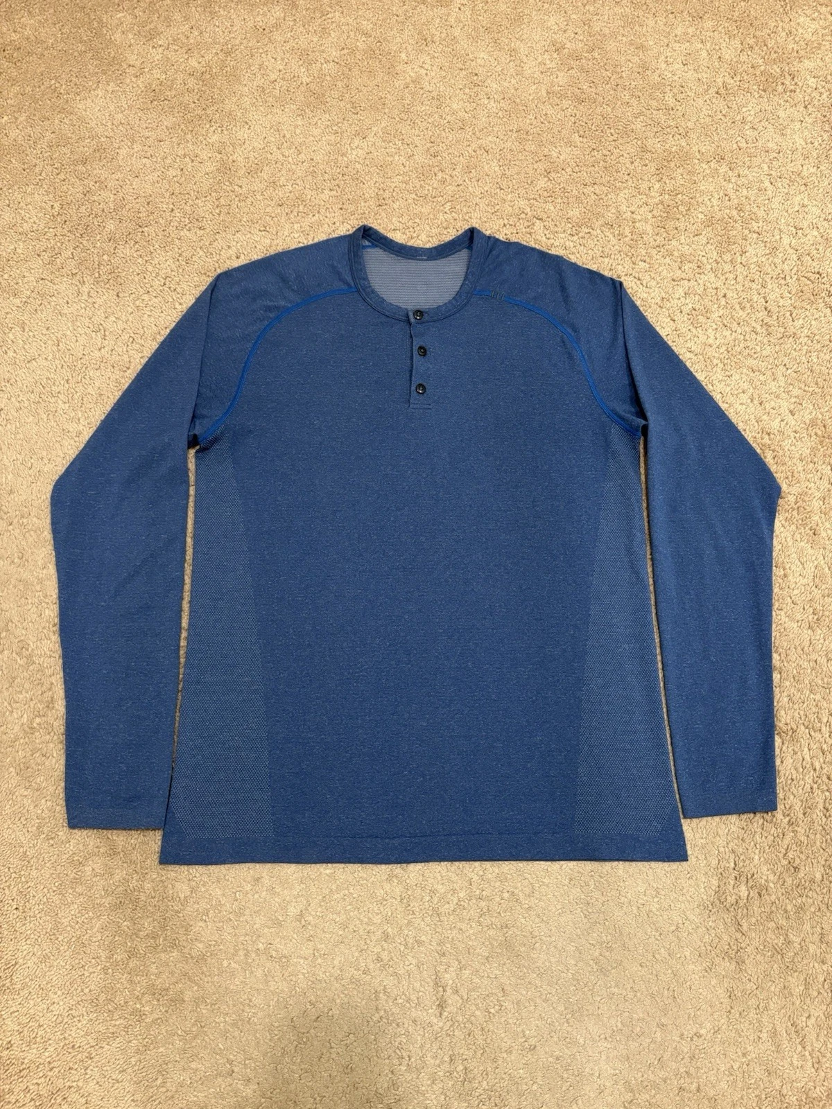 Lululemon Men's Metal Vent Tech Long Sleeve Henley Blue Shirt Size Large