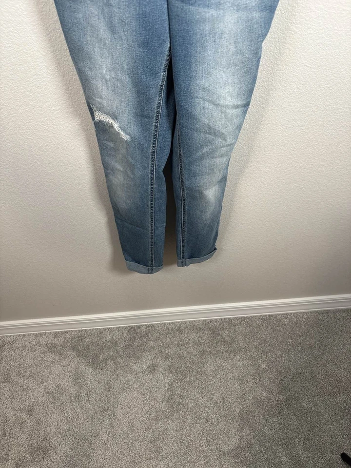 Mono de mezclilla ajustado Justice Jeans juvenil ribete de encaje desgastado puño enrollado 12 Foto 3 de 4