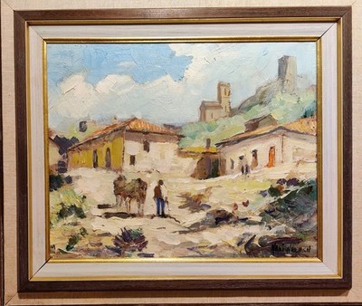 Knut Norman (1896-1977): MOUNTAIN VILLAGE, SOUTH EUROPE, original oil painting
