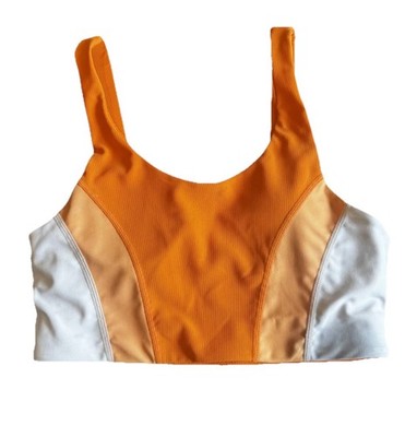 WILO Ribbed Orange Colorblock Sports Bra L Sculpt Activewear Athletic Crop Top 
