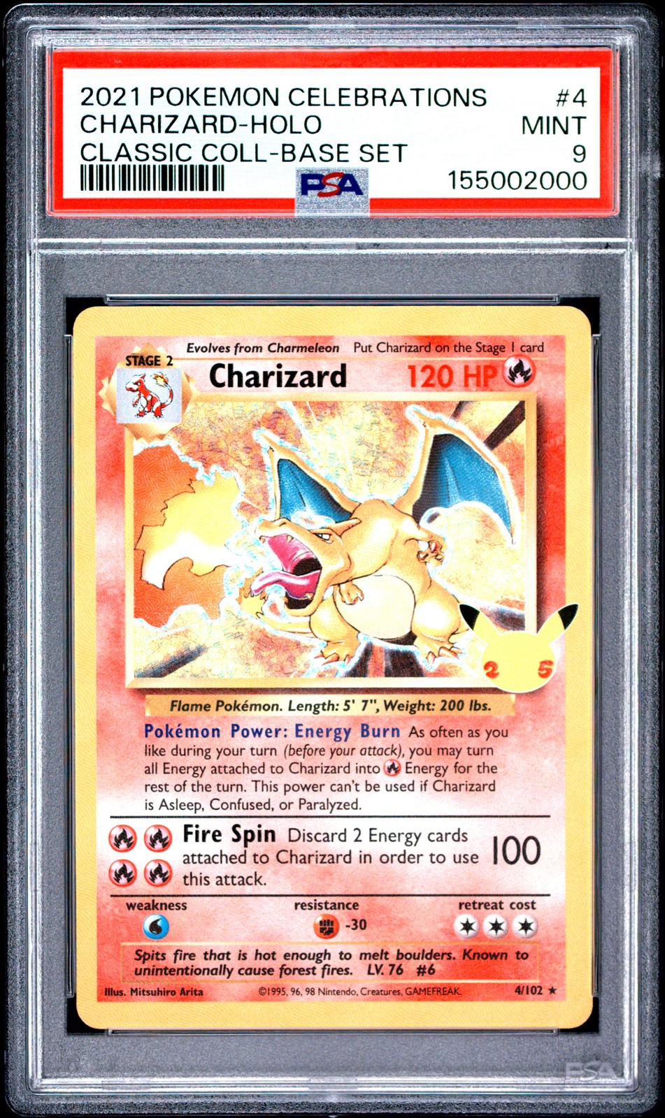 2021 POKEMON CELEBRATIONS CLASSIC COLLECTION #4 CHARIZARD-HOLO PSA 9
