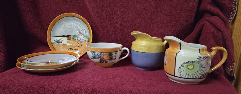 Collectible Japan  Iridescent Lusterware Creamers, Cup  And 3 Saucers! 6 Pieces