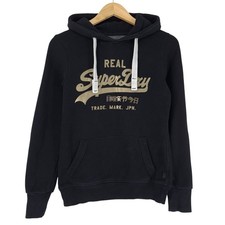 Vintage Superdry Hoodie Pullover Sweatshirt Women Black Ur2 Size XS 36