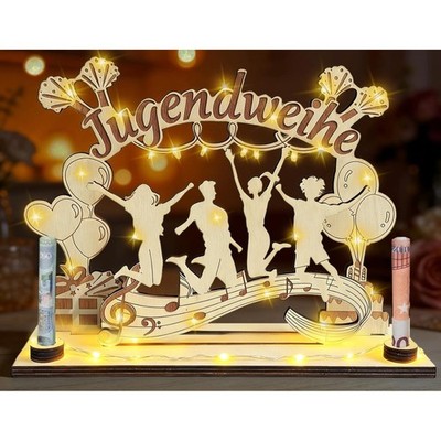 Jugendweihe Geschenk Holz LED Dekoration Geburtstag Konfirmation
