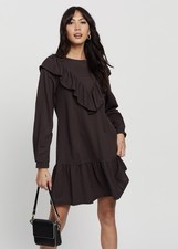 MNG M.N.G. Mango Gray Ruffle Tiered Adelina Dress Large