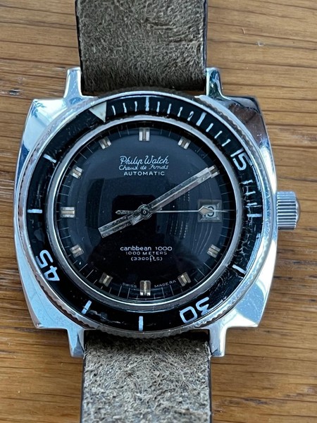 Philip Watch caribbean ref 706 1000m 43mm automatic diver watch 1960's RARE