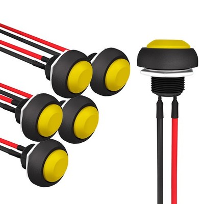 APIELE 12mm Momentary Push Button Switch Mini Round Waterproof Yellow